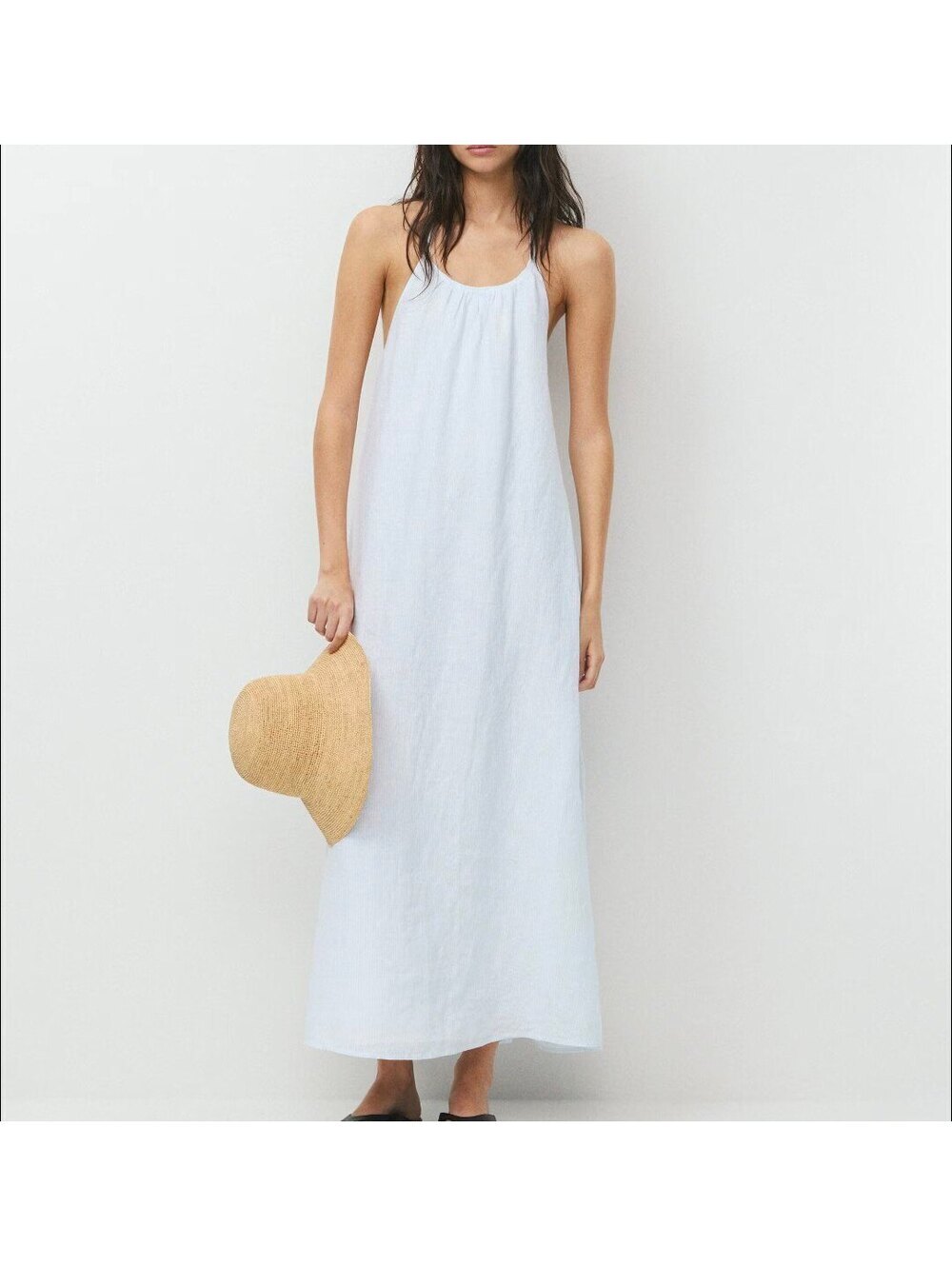 SHEIN White Sheer Linen Cover-Up Halter Dress – Women's Beach Vacation Wear - Picture 2 of 8